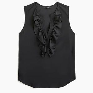 J. Crew Black Ruffle Front Top in Satin Crepe S